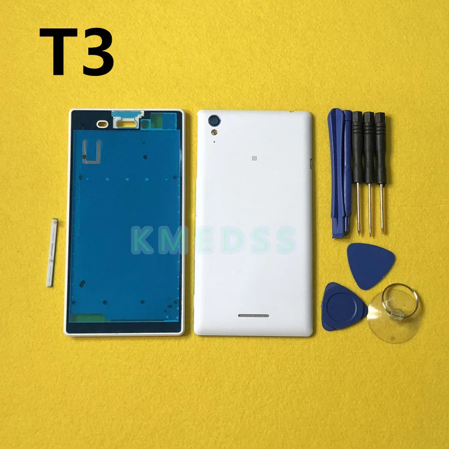 

Full Housing Front LCD Frame Chassis + Back Battery Cover Case + Side key For Sony Xperia T3 D5102 D5103 D5106 M50W + tools