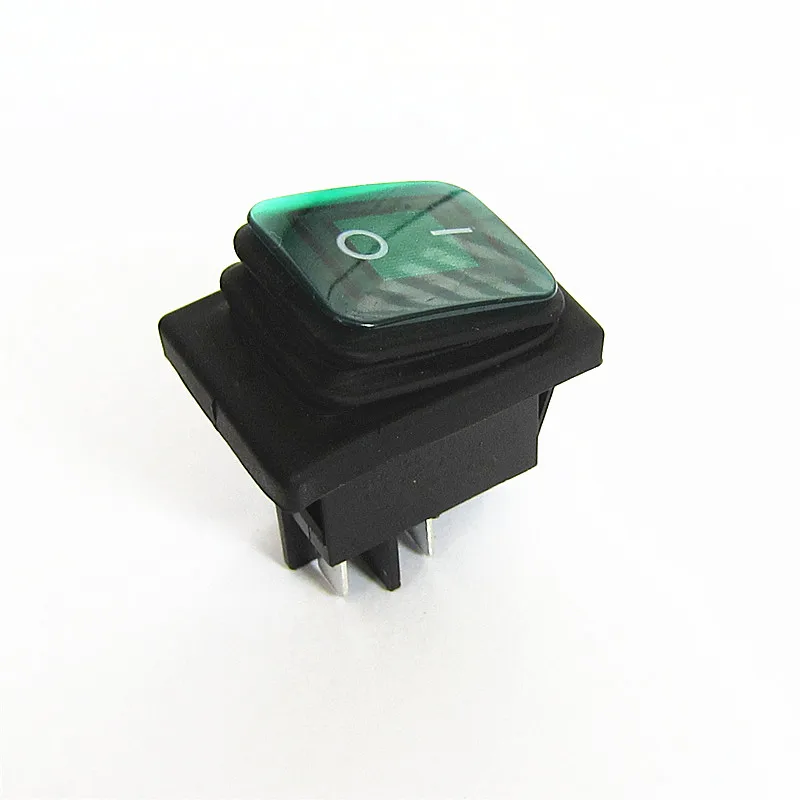 

Waterproof Switch KCD2 KCD4 4 Foot Green Lamp Warping Switch Big Silver Contact Copper Foot 15A 250V