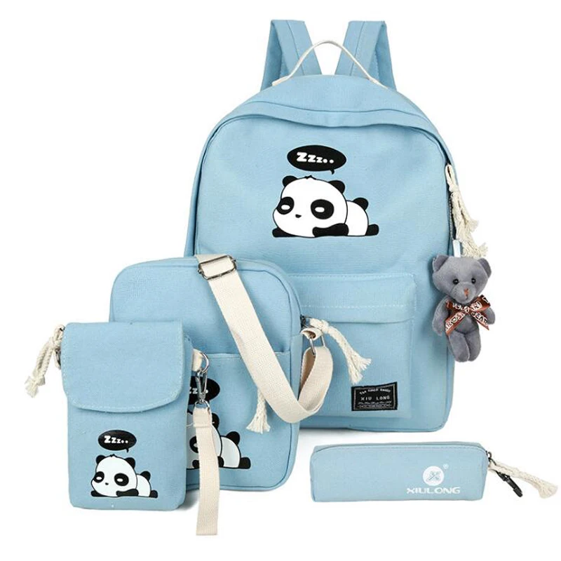 2018 Panda School Bags For Teenage Girls Canvas Backpack Girls 4pcs/set