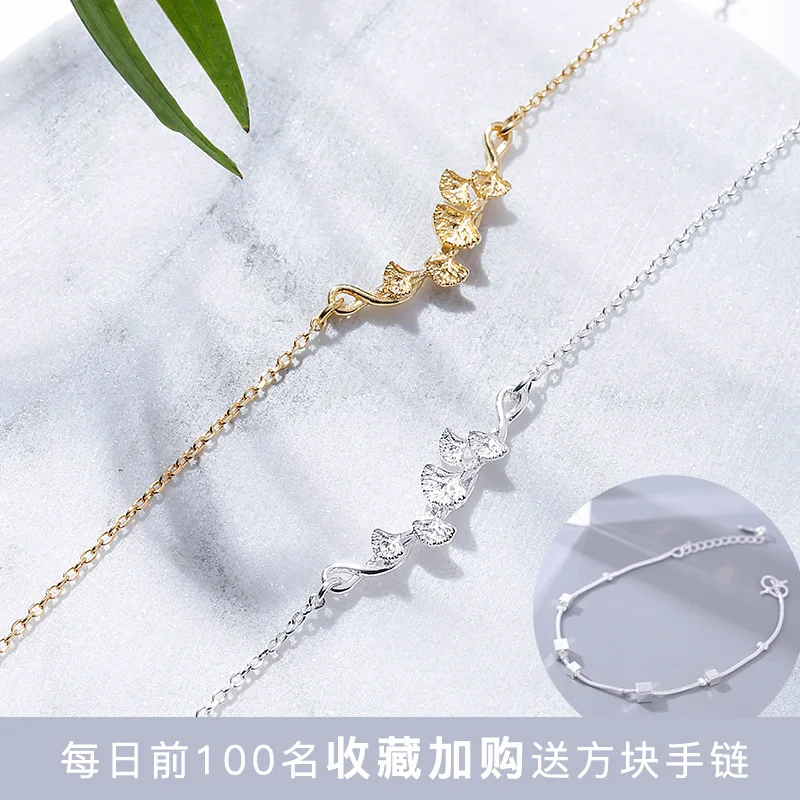 Ginkgo leaf necklace women 100% 925 Sterling silver nacklace Jewellery Clavicle chain pendant charms gift | Украшения и