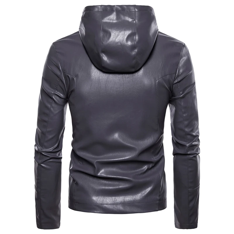 2018 Для мужчин Кожаная куртка дизайн с капюшоном воротник пальто Для мужчин повседневная мотоциклетная кожаная куртка Для мужчин s Осень