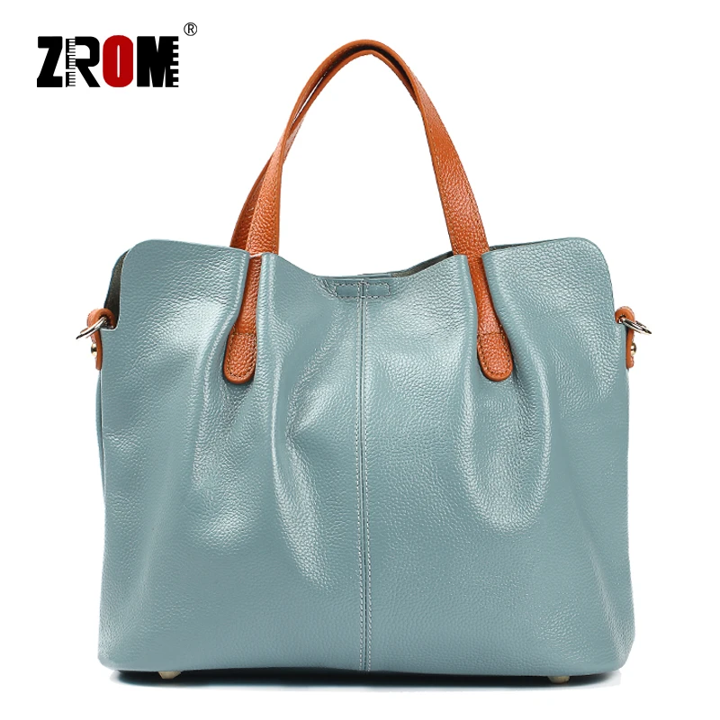ZROM marca de cuero genuino de las mujeres de alta calidad de las señoras de moda bolsa de hombro de Color sólido Bolsa-Bolso - 1