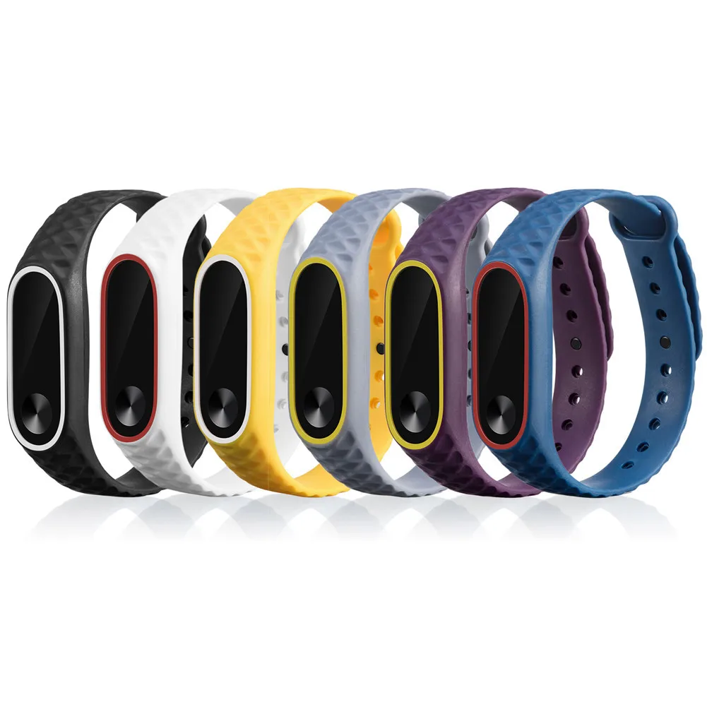 

Bicolor Replacement Wrist Strap Cover for Xiaomi Mi Band 2 Smart Bracelet Silicone Waterproof Strap with Rugged Diamond Patterns