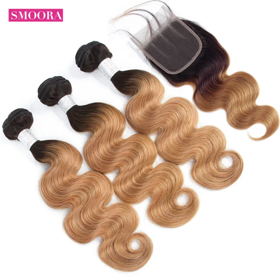 Ombre body wave hair bundles with closure