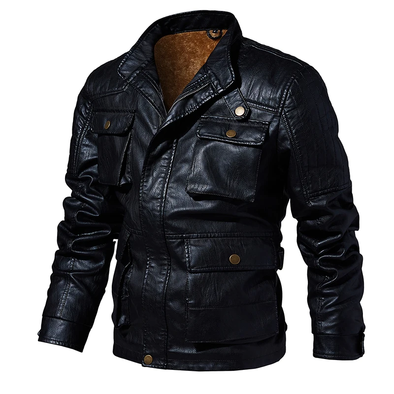 Мужская куртка из искусственной кожи в стиле сафари, повседневная приталенная куртка из искусственной кожи с эффектом потертости, мужская куртка из толстой искусственной кожи, мотоциклетная куртка-бомбер