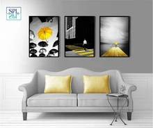 

SPLSPL Modern Black and White Canvas Art Painting Yellow Umbrella Nordic Decoration Home Posters Wall Picture for Living Room