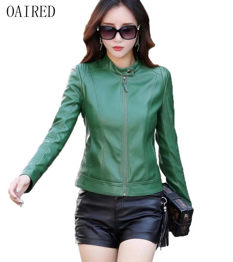 

OAIRED Spring And Autumn Female Outerwear 2019 New Women Leather Jacket Short Slim Motorcycle Leather Coat women Clothing Black