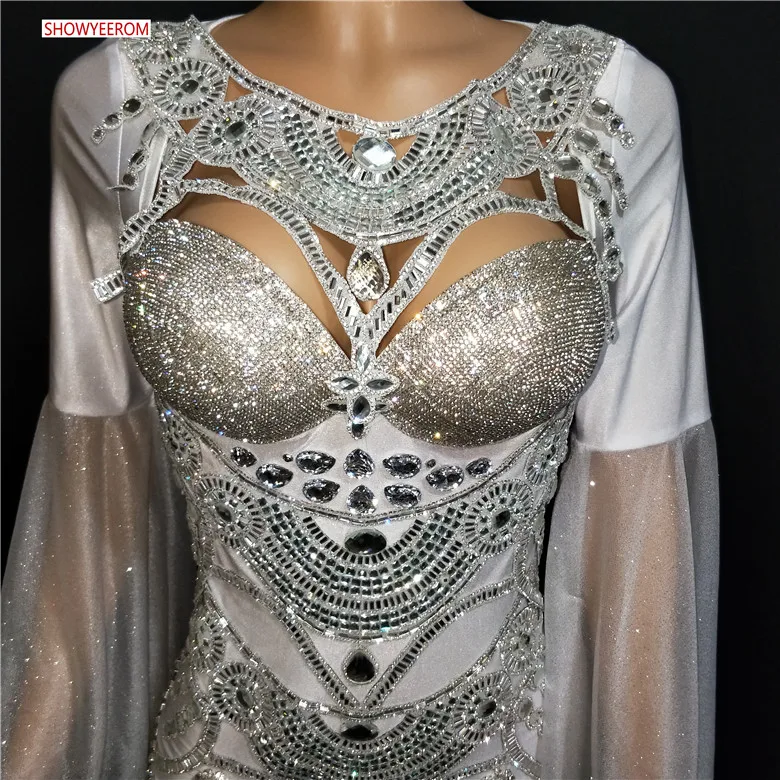 Женская новая мода сценическая одежда боди юбка серебряные блестки яркие платья Женский Полный алмаз Dj поезд сексуальный костюм набор