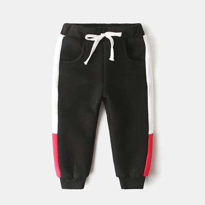 DIMUSI/зимние теплые флисовые штаны для мальчиков, хлопковые брюки для мальчиков, осенние спортивные штаны для детей, Длинные Лоскутные штаны для детей, BC189 - Цвет: black red