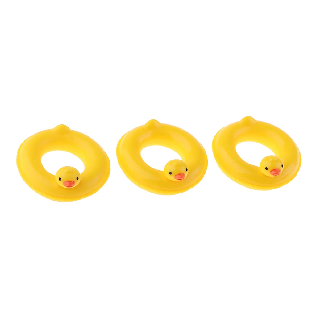 3 Pieces 1/12 Hard Resin Yellow Duck Swim Rings Dollhouse Miniature Garden Decoration