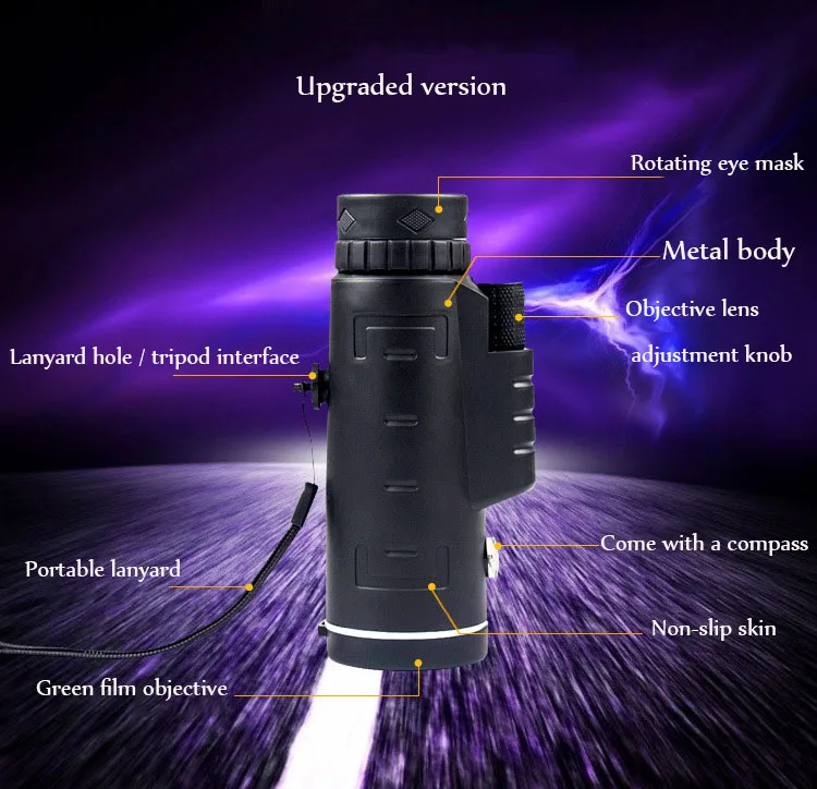 monocular de 40x60 com visão noturna portátil,