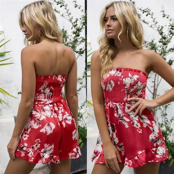 

New Fashion Women Casual Floral Playsuit Sexy Off Shoulder High Waist Holiday Beach Wear Female Hot Clothes Playsuit