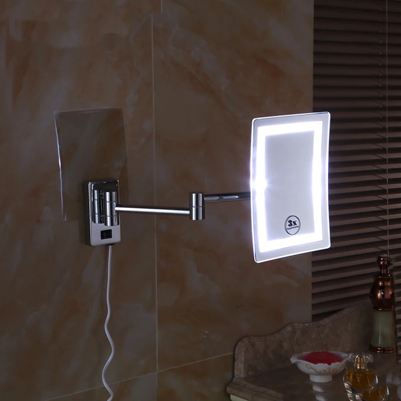ماكياج المرايا مصباح LED معلق على الحائط توسيع للطي واحد الجانب مصباح ليد مرآة 3x التكبير مرآة حمام المرحاض مرآة ماكياج المرايا مصباح LED معلق على الحائط توسيع للطي واحد الجانب مصباح ليد مرآة 3x التكبير مرآة حمام المرحاض مرآة