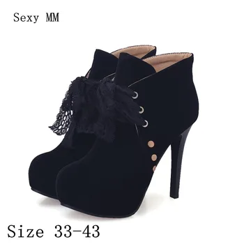 

Spring Autumn High Heels Women Platform Ankle Boots Pumps Woman Short Boots High Heel Shoes Plus Size 33 - 40 41 42 43