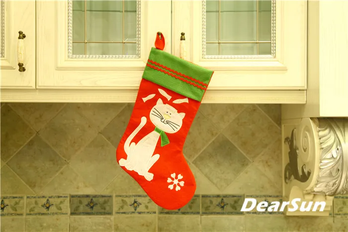 

Free shipping! 1pc/lot lovely cat christmas Stocking 18"Red felt pet stocking christmas indoor decoration gift