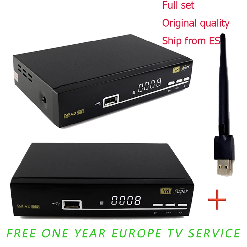 1 Year Clines Spain V8 super DVB-S2 Satellite Receiver Decoder Support 1080P Full HD powervu clines bisskey + USB WIFI