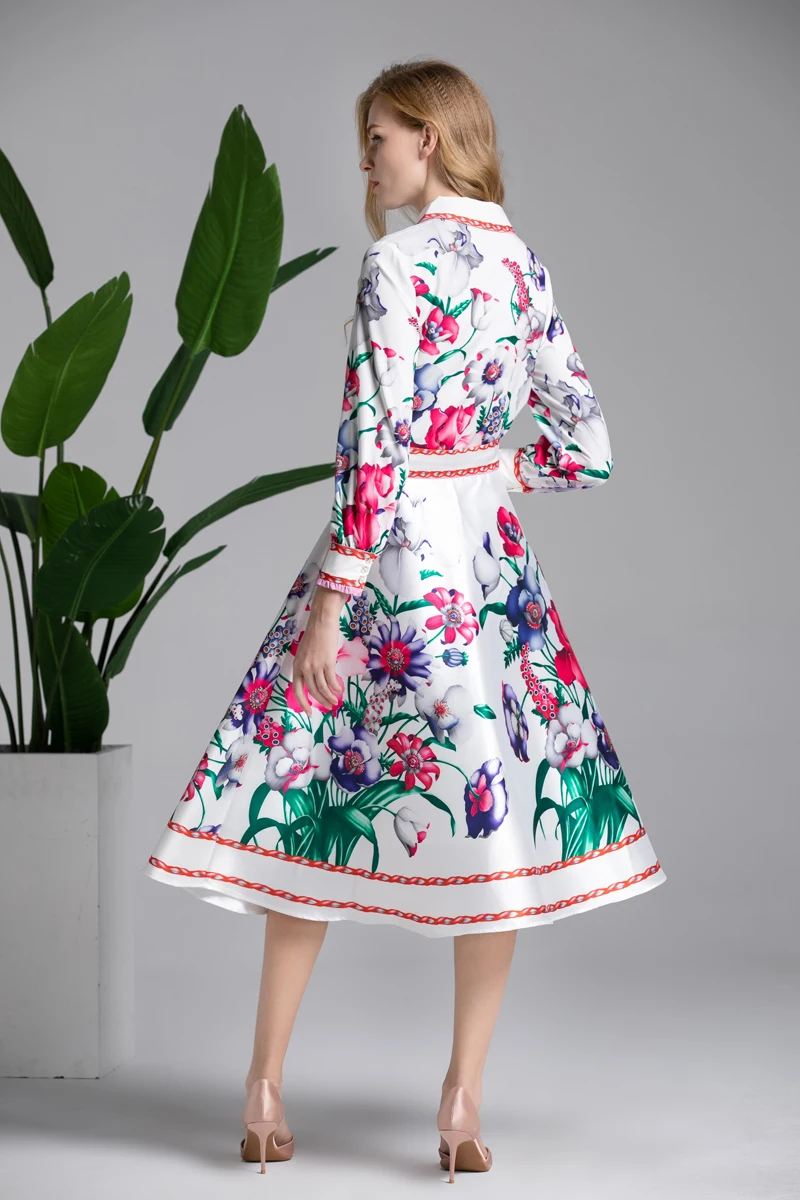 Европа и Соединенные Штаты, новинка 2019 года, модный элегантный женский костюм, рубашка с длинными рукавами и цветочным принтом + юбка А-типа