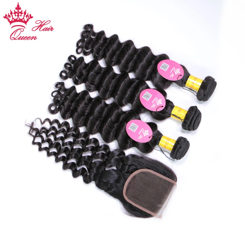 3 Bundles With Closure Human Hair Bundles With Lace Closure Peruvian Human Remy Hair Natural Wave Free Shiping Queen Hair
