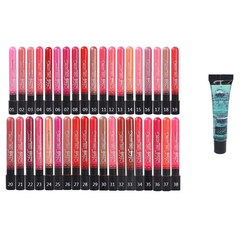 

Menow 38 Color/Set Brand Lip Gloss Long-Lasting Liquid Makeup Lipstick Cosmetics Moisturizing Lipstick Gift 1Pcs Remover