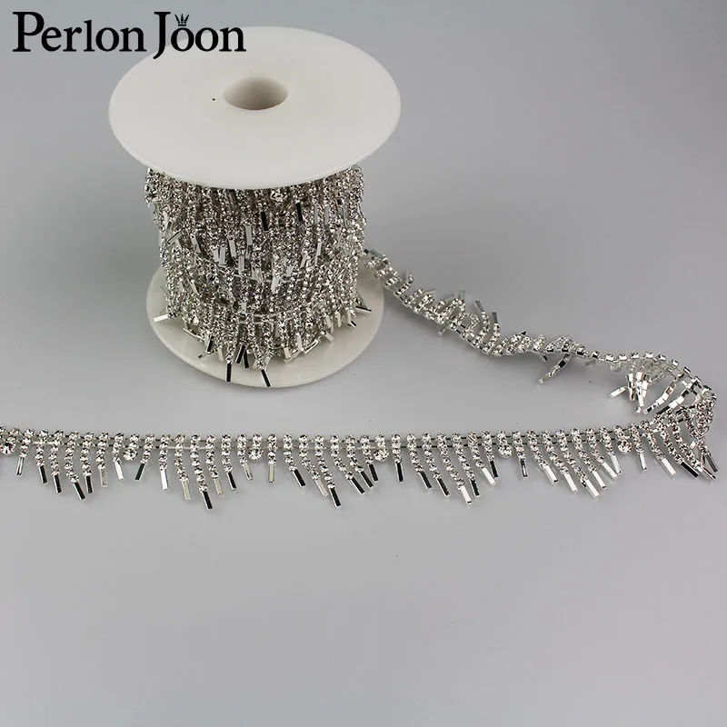 

1 yard Metal short tassel wave crystal rhinestones trim decoration metal chain Ribbon for dress, bag, shoes accessories ML024