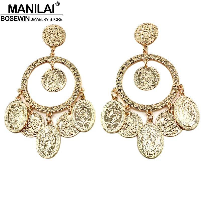 Best Manilai Ethnic Style Coin Drop Earrings Women Gold Color Metal Item Specifics