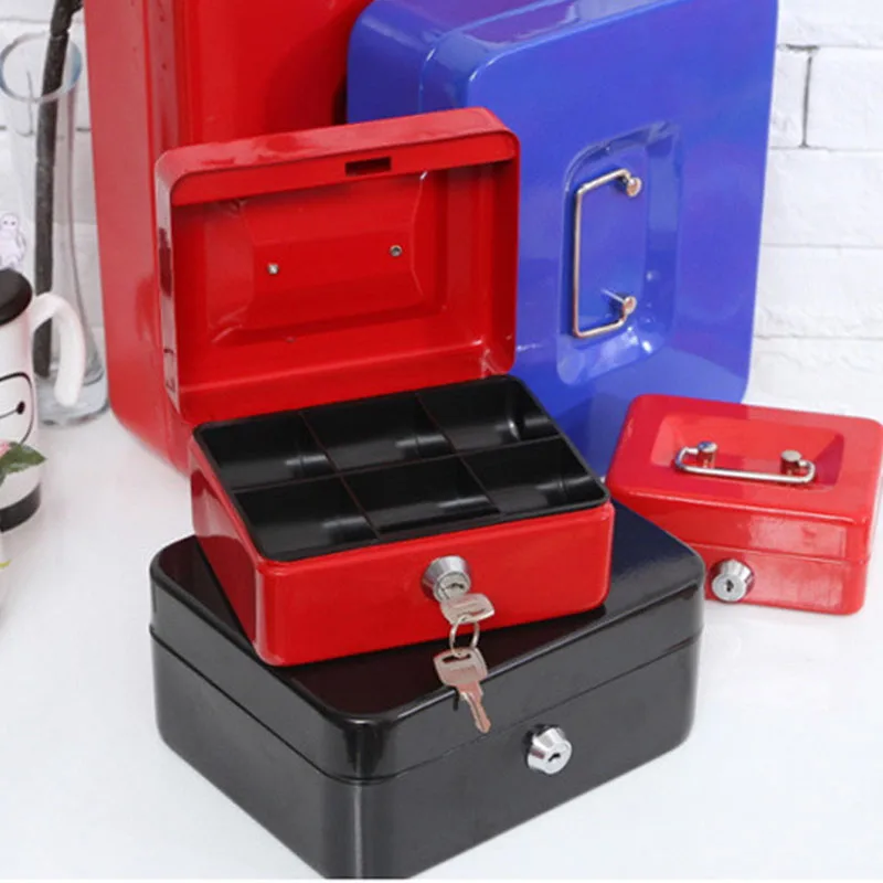 

Steel Safe Keys Lock Money Jewelry Storage Security Box with Compartment Tray Lockable Safes Size XL
