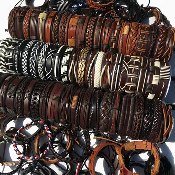 

Wholesale Sets 50Pcs Black&Brown&White Mix Styles Braided Ethinc Tribal Leather Bracelets For Men Women (Random 50pcs ) MX11