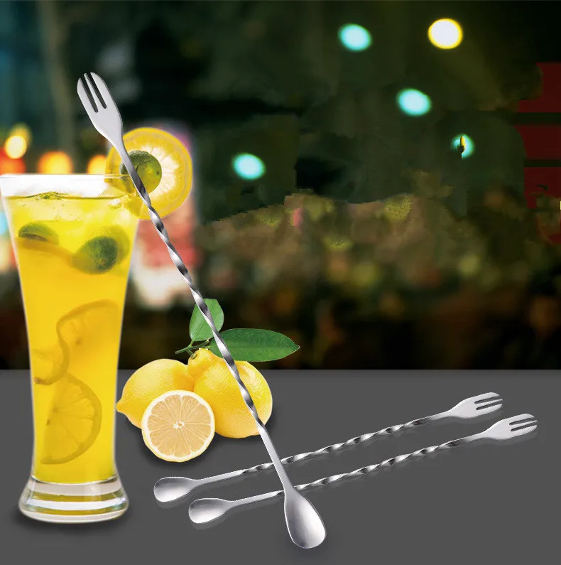 1PC Stainless Steel Long Handle Iced Tea Spoon Coffee Spoon Fork Cold