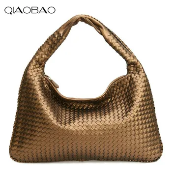 

QIAOBAO New European and American woven Hobos women's bag Quality sheepskin dumplings wrapped shoulder shoulder handbags