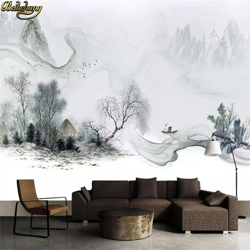 

beibehang custom Ink dream landscape sofa TV background Photo Wallpaper Mural Wallpapers For Living Room Ceiling 3D wall Papers