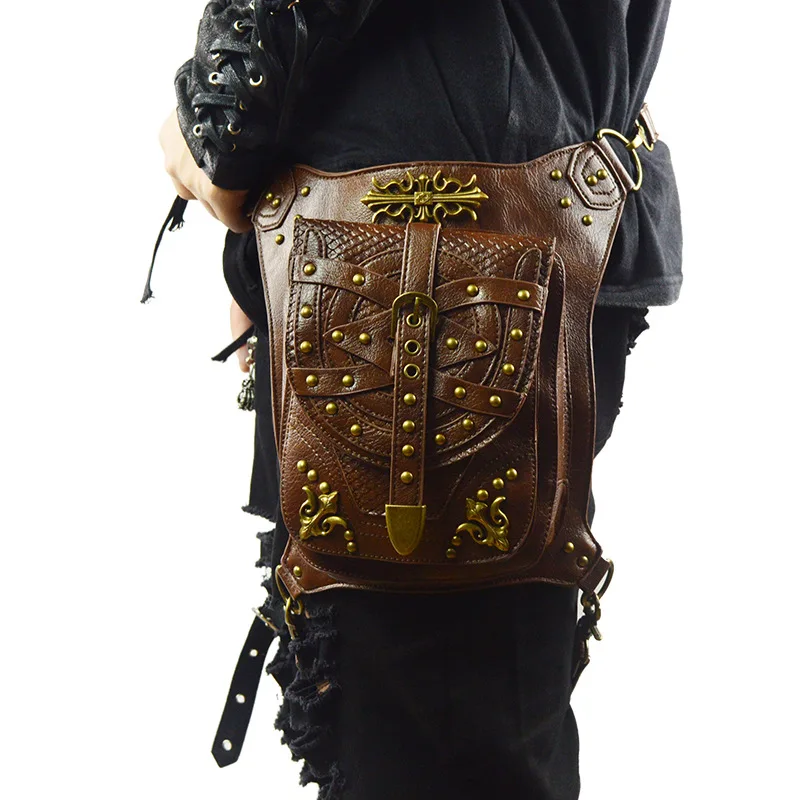 

Vintage Men Women Rivet Waist Bag Motorcycle Belt Bag Ladies Satchel Bag Pocket Retro Punk Fashion Shoulder Travel Messenger Bag