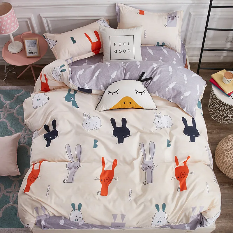 Cartoon Kids Bedding Set Single Twin Full Size Cute Rabbit Duvet