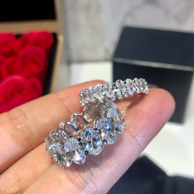 

2019 Promise Wedding Bands Ring 925 Sterling Silver Oval cut 5A Zircon Cz Engagement rings for women men Finger Jewelry
