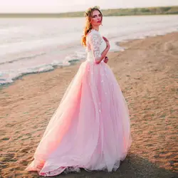 Eightree/Новое дизайнерское пляжное свадебное платье розового цвета с милой иллюзией на спине, свадебное платье бохо, платье с кружевными