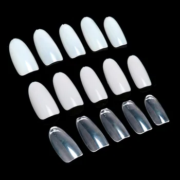 

1 Box 500 pcs Oval Nail Tips ,Round Stiletto Full False Nail Natural White Clear Full Cover Fake Nail Art Tips French