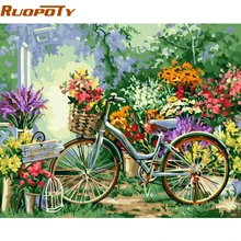 RUOPOTY-Cuadro para pintar por números, Kits de flores para bicicleta, pintura acrílica por números a mano, pintura al óleo para decoración del hogar