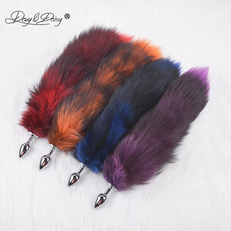 

DAVYDAISY Soft Real Fox Fur Tail Metal Anal Plug Stainless Steel Butt Plug Erotic Women Adult Sex Accessories for Couples AC106