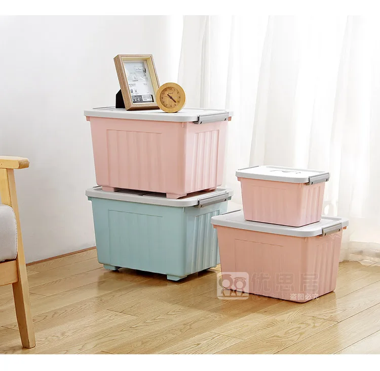 Plastic with cover clothes storage box Portable household large toy clothing Sundries organizer box storage bin mx7161510