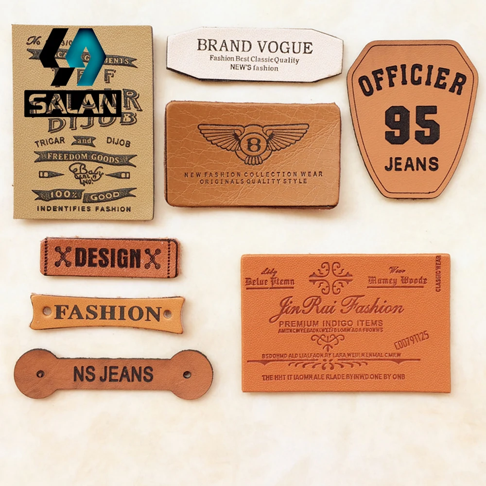 Fashion long rectangular leather label leather children's wear pants