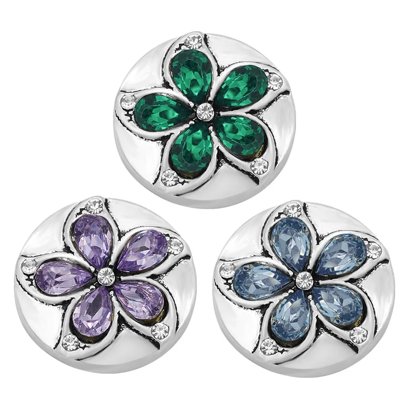 

New KZ3153 Beauty rhinestone crystal flower Round 20MM snap buttons fit 18mm snap bracelet jewelry wholesale