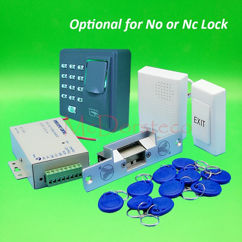 

DIY Full Electric Strike Lock Door System Kit Fingerprint Access Control System + Power Supply + Door Bell