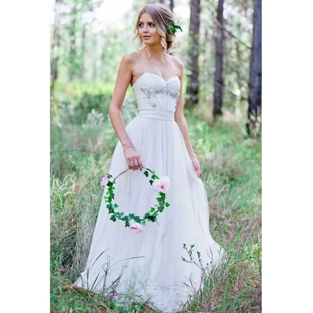 Beach Wedding Dresses Spaghetti Straps Pure White Ruched Tulle Beach Wedding Dresses Spaghetti Straps Pure White Ruched Tulle 2017 Beaded Crystal Dress Simple Style