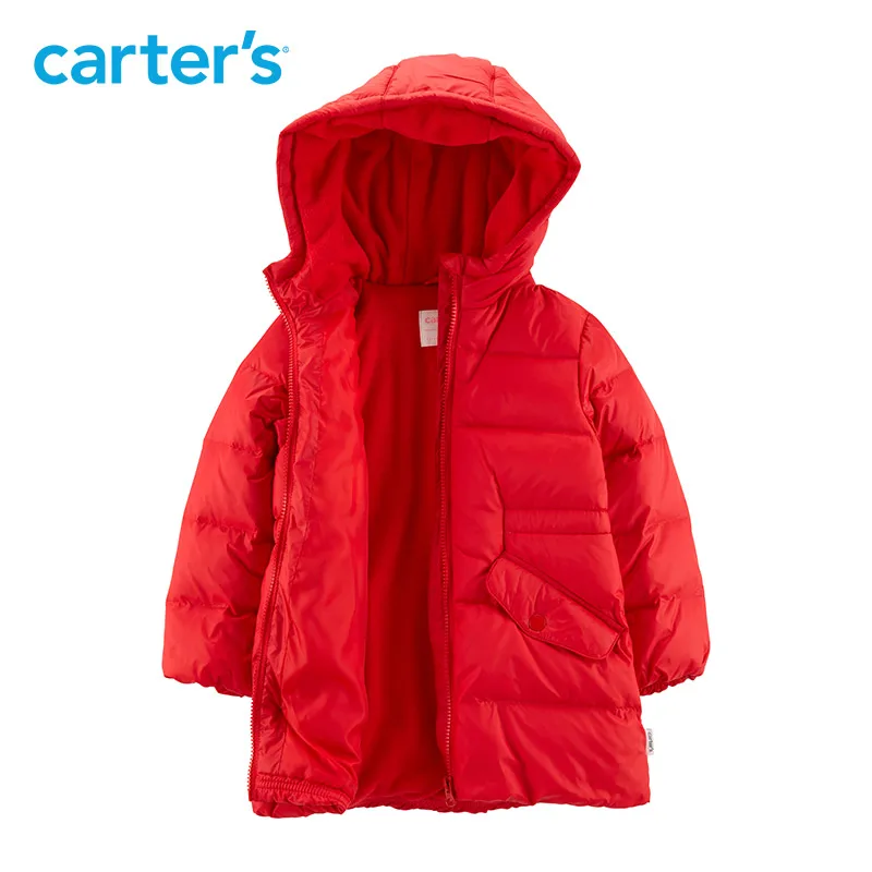 

Carter's down coat for girl fashion patchwork zipper-up hooded warm 90% grey duck down thick parka CL218766