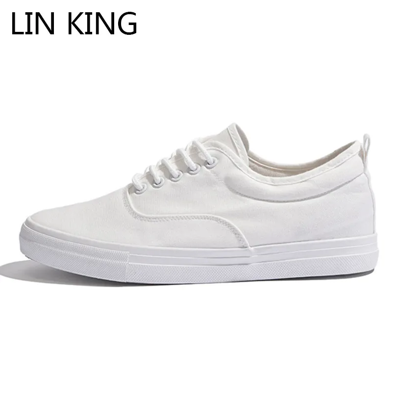 

LIN KING Men Height Increase Canvas Shoes Fashion Solid Vulcanized Shoes Lace-up White Black Casual Shoes Man Outdoor Sneakers