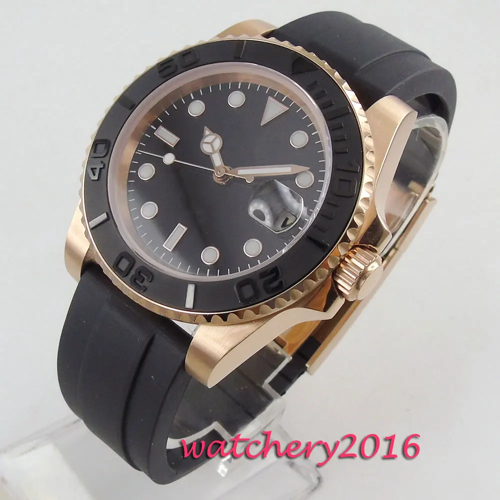 

40mm PARNIS Black dial ceramic bezel Sapphire Date Automatic movement Watch men's watch