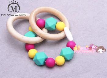 

MIYOCAR Turquoise Wooden Teething Ring, Silicone Ring Teether, Wooden Teether Ring, Tula Teether, Teether Toy Teething Ring