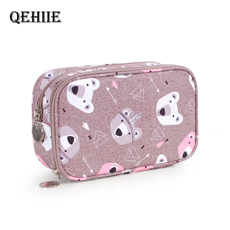 Cute Girl Professional Travel Small Makeup Bag Double Waterproof Cosmetic Bag Fashion Beautician Organizer Toiletry Makeup Pouch