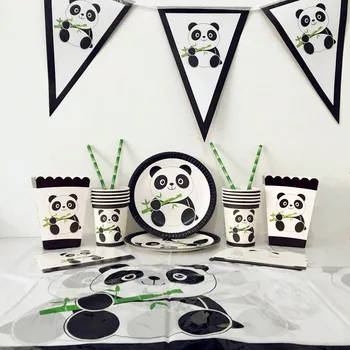 

63pcs /set Cartoon Lovely White Black Panda Theme Disposable Tableware Sets For Kids Shower Festaval Birthday Party Dec Supplies