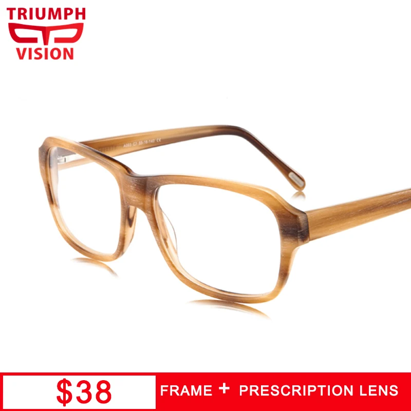 TRIUMPH VISION Wood Pattern Glasses Unisex Square Fashion Style Prescription Eyeglasses Astigmatic Progressive Clear Spectacles |