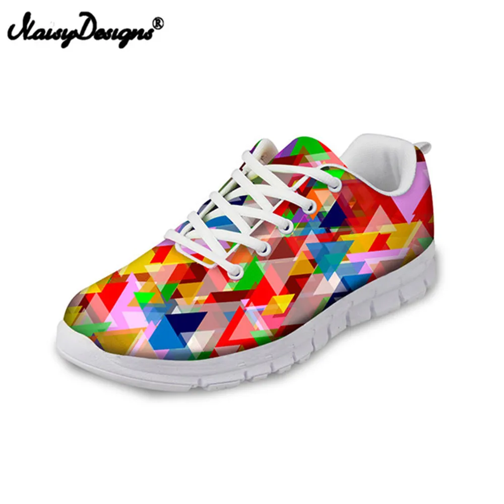 

NOISYDESIGNS Geometry Graffiti Women Air Mesh Sneakers 3D Custom Adult Female Lace up Flat Shoes Outdoor Sport Trainers Shoes